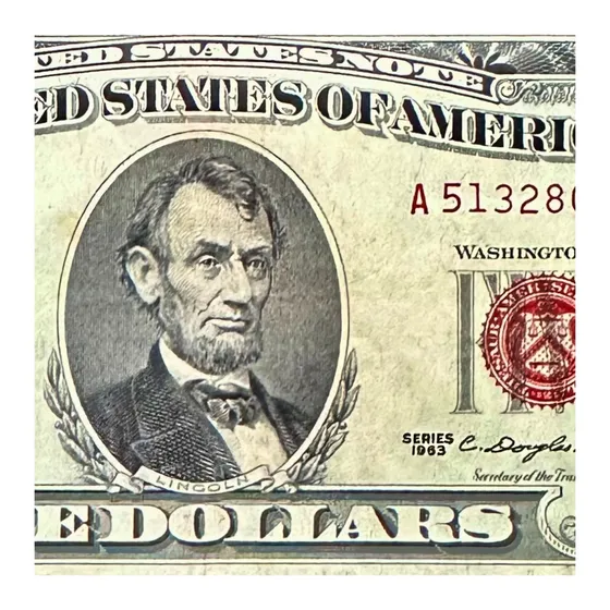 Estados Unidos - 5 Dólares - Año 1963 - Sello Rojo ***