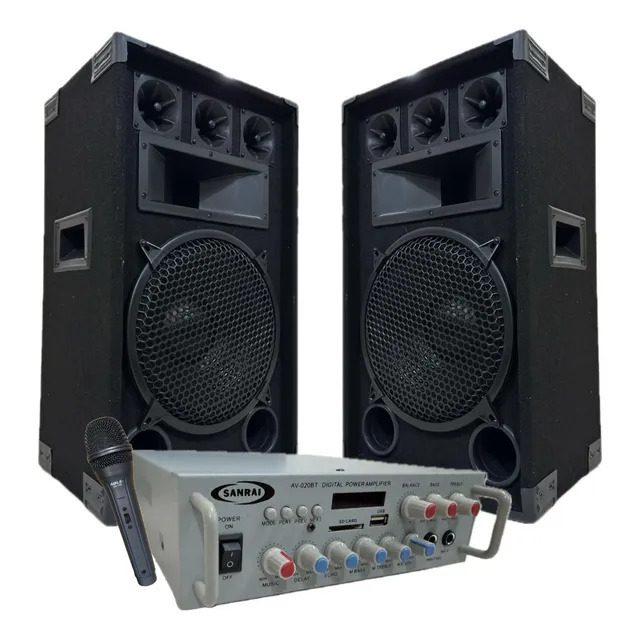 Combo Consola Potenciada Bt + Par De Bafles 12'' 300w + Mic