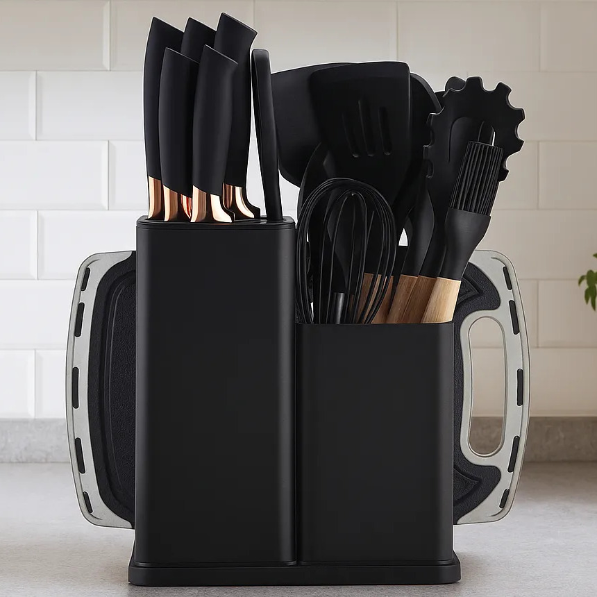 19 Peças Kit Utensilios Cozinha Tábua Em Silicone Espátula