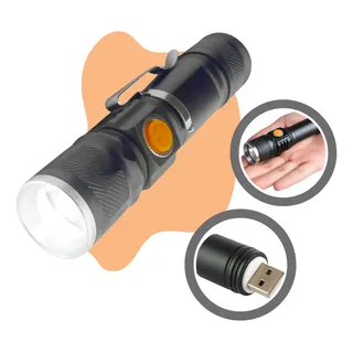 Mini Lanterna Tática Led T6 Potente Farol Recarregável Usb Zoom 3 Modos Militar Longo Alcance Cor da Lanterna Preto Cor da Luz Branco