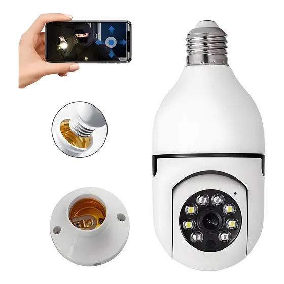 Cámara Seguridad Wifi 360° Visión Nocturna Alarma E27 Blanco