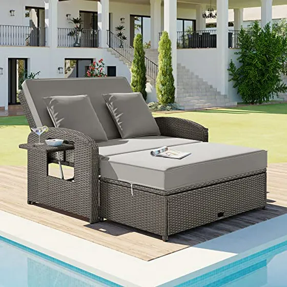 Merax Chaise Lounge Exterior 2 Personas, Sillón Ajustable Gr