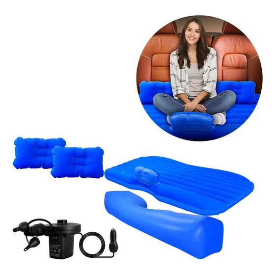 Colchón Inflable De Auto Asiento Trasero Con Bomba De Aire Color Azul claro