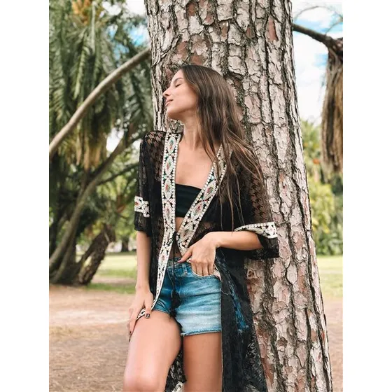 Kimono De Mujer Munnar Encaje Con Guarda Arizona Gu1469