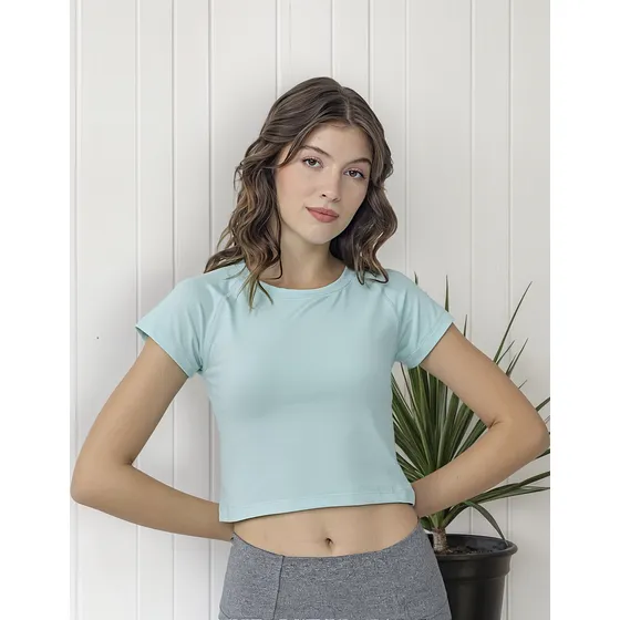 Remera Moom Crop Algodon Premiun Deportiva Mujer