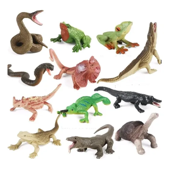 Kit 12 Bonecos Miniatura Animais Répteis E Anfíbios