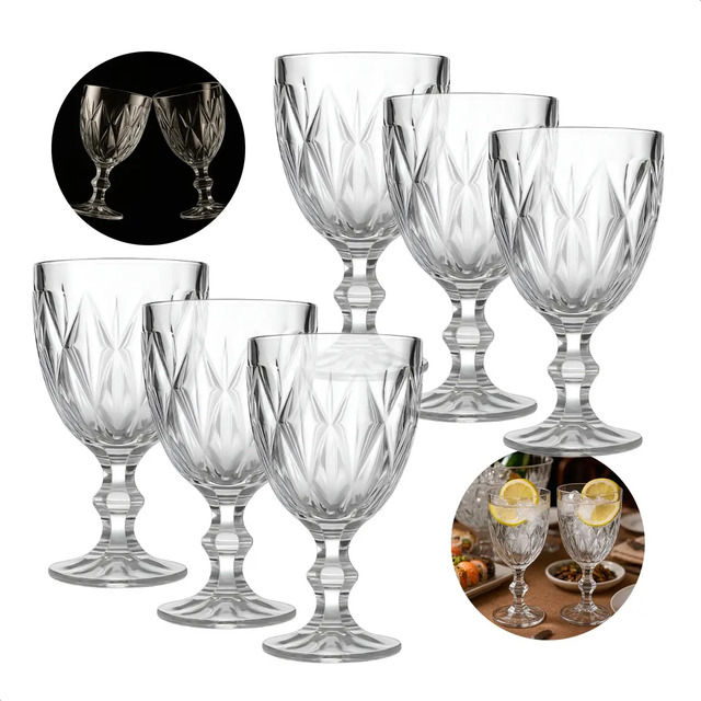 Jogo 6 Taças De Vidro Diamond 330ml Transparente Para Água E Sucos Jhamba