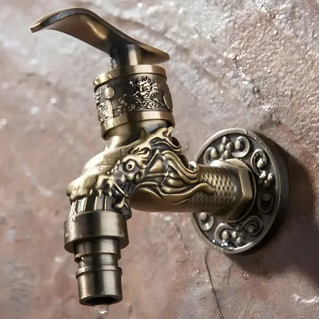 Torneira De Parede Dragão Vintage Fosco Retro Jardim Externa Dourado-escuro Fosco