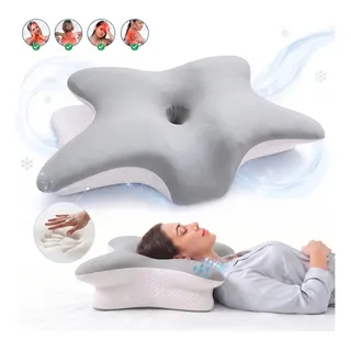 Ururi Almohada Memory Foam Ortopédica Ergonómica Cervical Viscoelástica Alivia Dolor De Cuello Confort Premium Gris