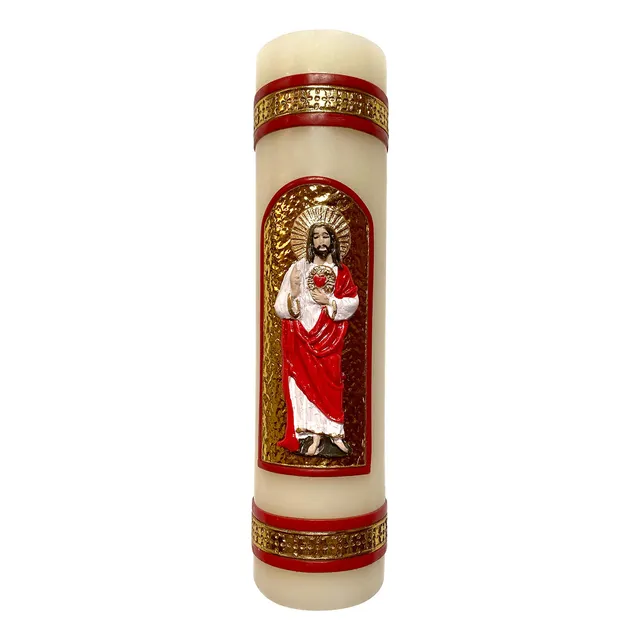 Vela Sagrado Corazon De Jesus Pintada Mano Vela Cirio S...