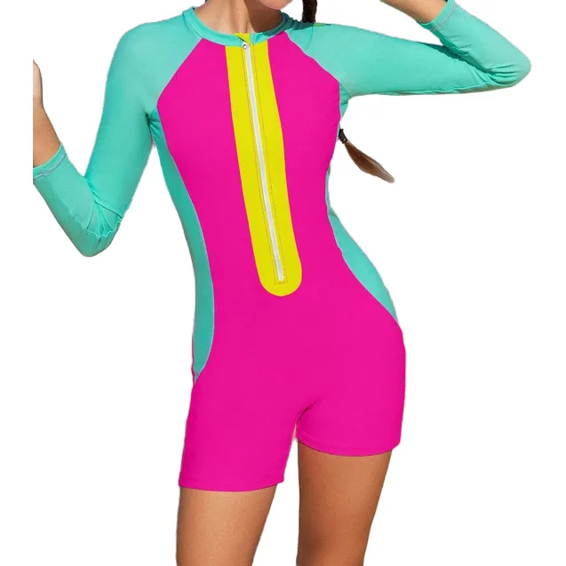 Shein Traje Baño Entero Niña Manga Larga Bicolor