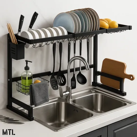 Secaplatos MTL de 85 cm con rack para cubiertos color negro de acero inoxidable