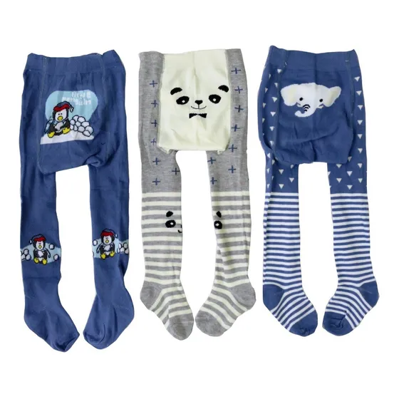 Kit 3 Meia Calça Bebê Menino Estampa Novidade Inverno Com Pé