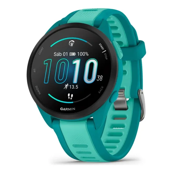 Reloj Garmin Forerunner 165 Music Amoled Turquesa 43mm Bisel Negro