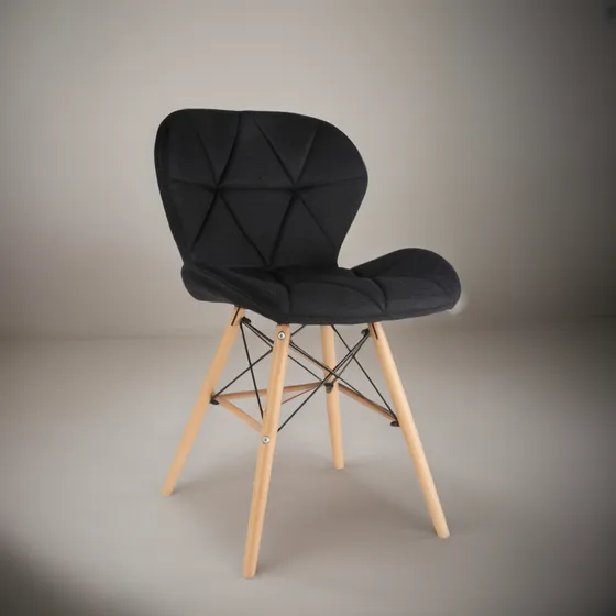 Silla Eames Shremwood Tela Lino Negro Pata Madera