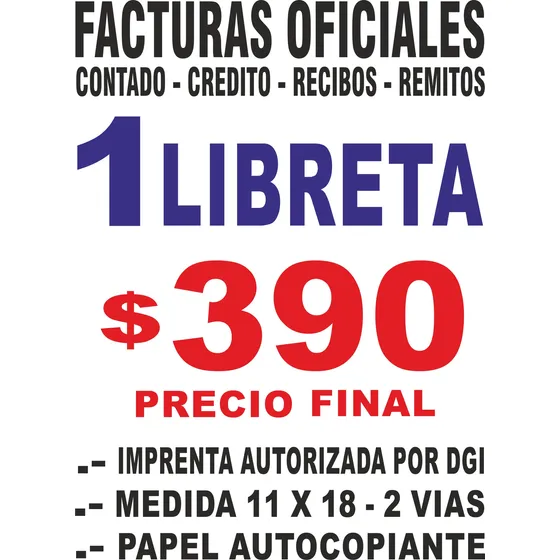 1 Libreta De Facturas Boletas Imprenta Autorizada Por Dgi.