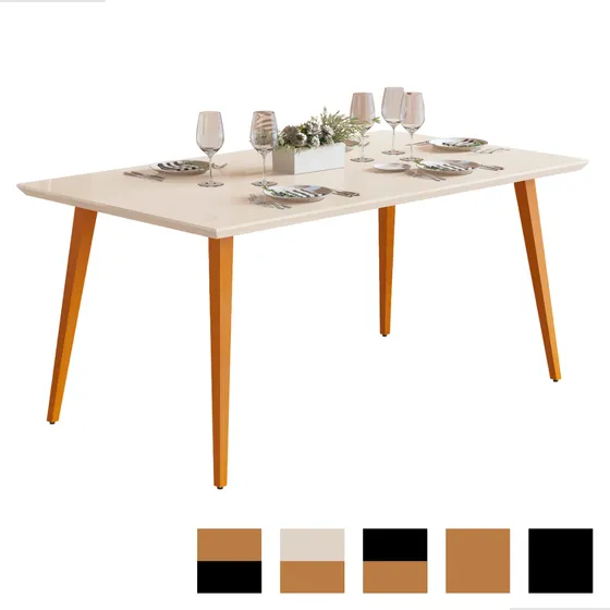 Mesa De Jantar Retangular 160x90 Cm Pés Madeira Maciça 8 Lug
