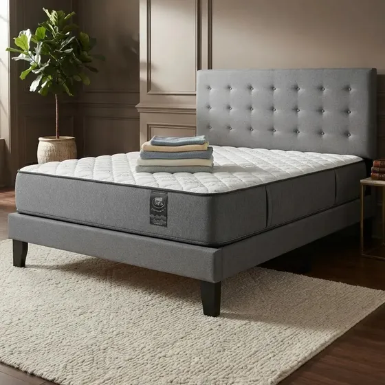 Cama 2 Plazas Europea Abotonada + Colchón 28cm Flobal Gris