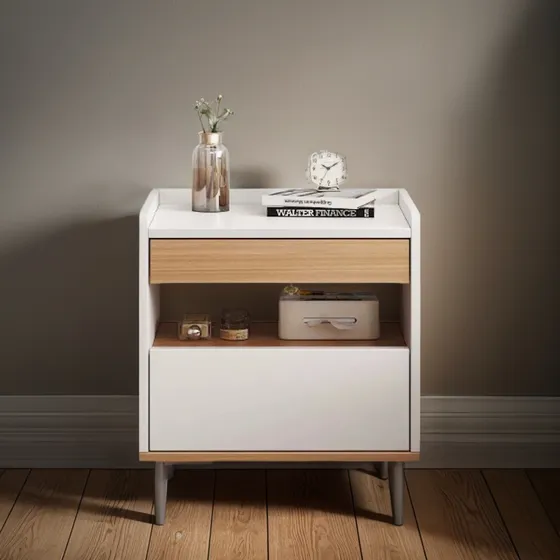 Velador Blanco Con Cajón 40x34x49cm Mdf Blanco