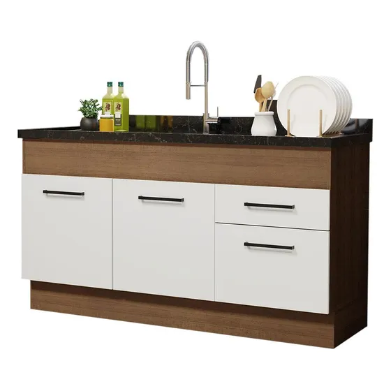 Mueble de Cocina Agata 150 cm Mostrador para Lavadero Marrón/Blanco