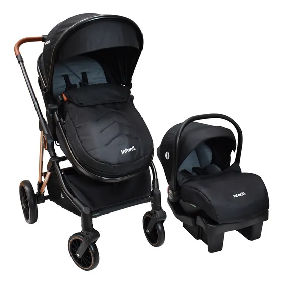 Carriola Negra Con Portabebé Infanti Ana Plegado Compacto Color Negro Chasis Negro