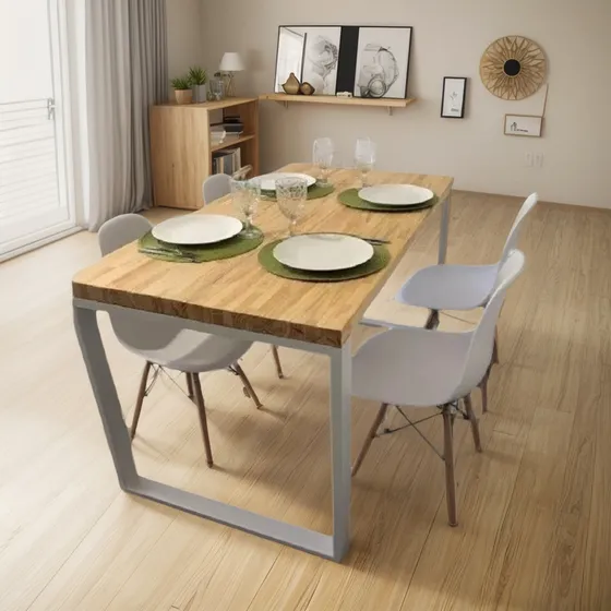 Mesa Comedor Industrial Madera Hierro (120x80x6 Cm) A Medida