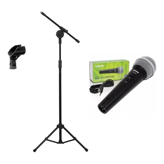 Microfone Shure Sv100 Com Fio + Pedestal Visão C/ Cachimbo