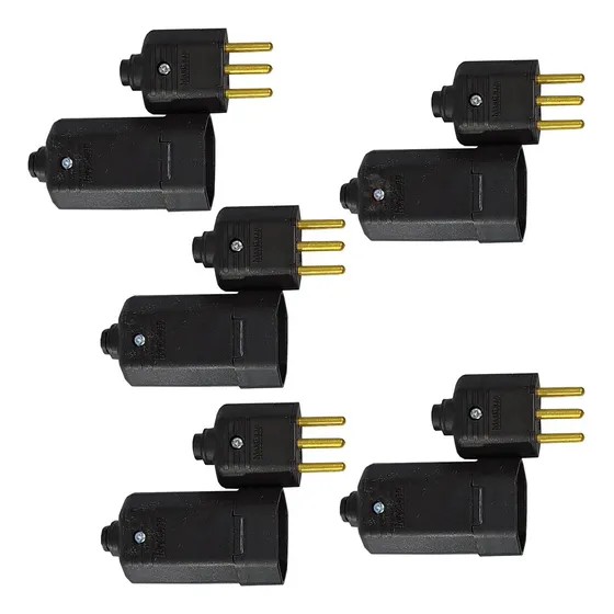 Kit 10pçs- Tomada Fêmea E Plugue Macho Com 3 Pinos 10a Preto