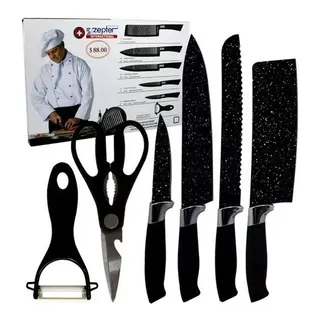 Zepter Jogo De Facas 6 Peças Tesoura Cozinha Aço Inox Antiaderente Cor Preto Zepter Jogo De Facas 6 Peças Tesoura Cozinha Aço Inox Antiaderente Cor Preto