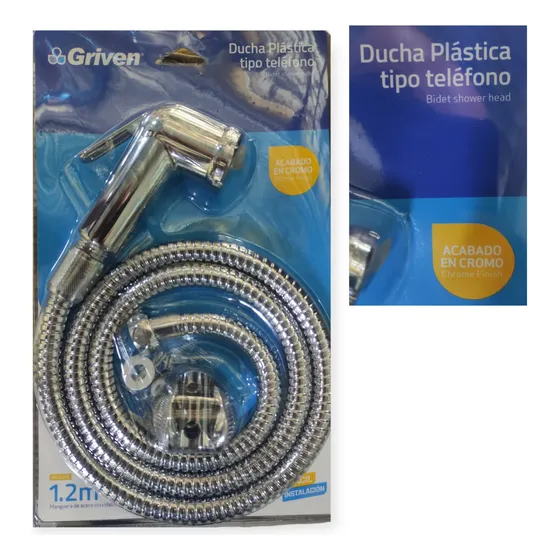 Ducha Telefono Plastico Cromado Manguera Acero 1.20 M Griven