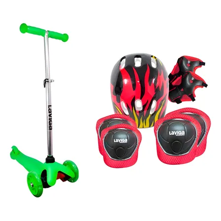 Scooter Patín Diablo Infantil+casco Protecciones 3 A 6 Años