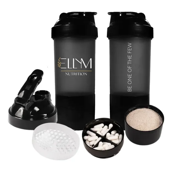 Ellym Nutrition coqueteleira shake academia com compartimentos para suplementos