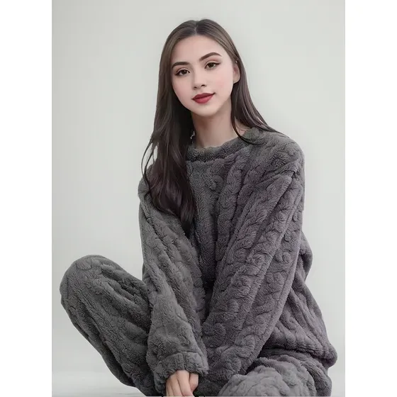 Pijama Peluche Trenzado Largo De Dama Plush  Varios Colores