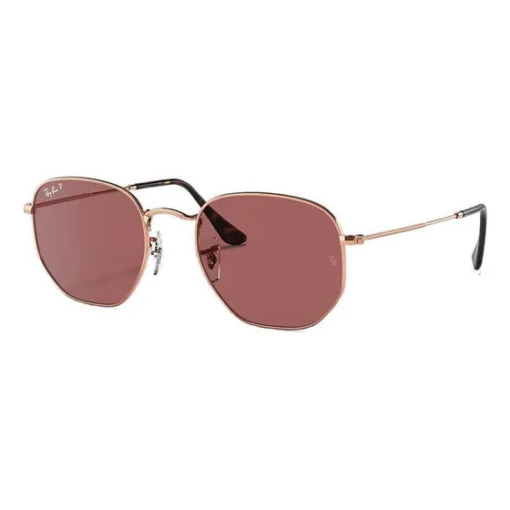 Anteojos de sol polarizados Ray-Ban Round Hexagonal Flat Lenses talle Mediano armazón polished rose gold y lente violet