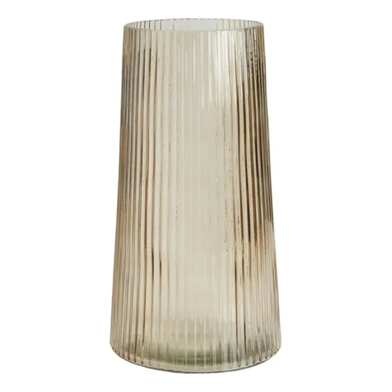 Jarrón, Florero De Cristal Acanalado Xl Caqui Acanalado