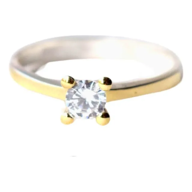 Anillo De Compromiso Plata 950  Y Oro 18k Con Circonia