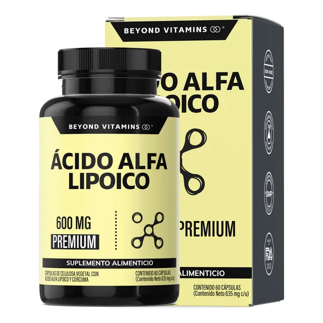 Beyond Vitamins | Ácido Alfa Lipóico (ala) 600mg Por Cápsula, Potenciado Con Cúrcuma (curcumina) | Alpha Lipoic Acid | Curcuminoides | 60 Cápsulas Veganas