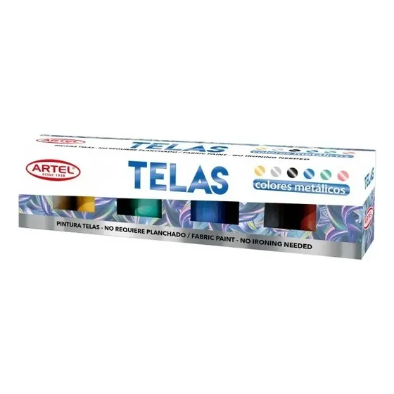 Estuche Pintura Telas 6 Colores Metálicos 15ml. Artel Color Blanco