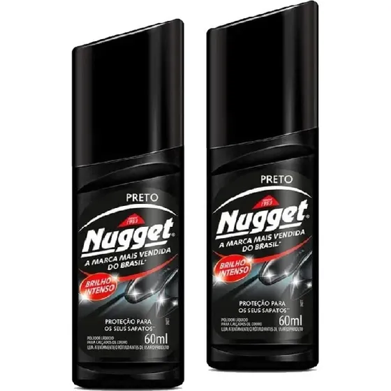 Kit 2 Engraxate De Sapatos Nugget Preto Cera Líquida 60ml