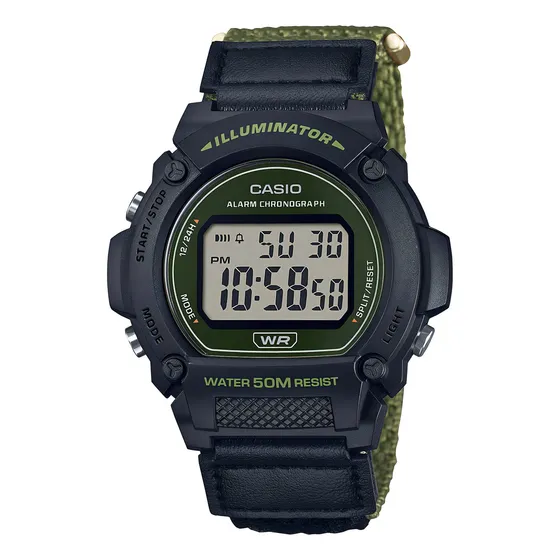 Reloj Digital Casio W-219hb-3avcf Sporty Correa Verde Oscuro Bisel Negro Fondo Verde Oscuro