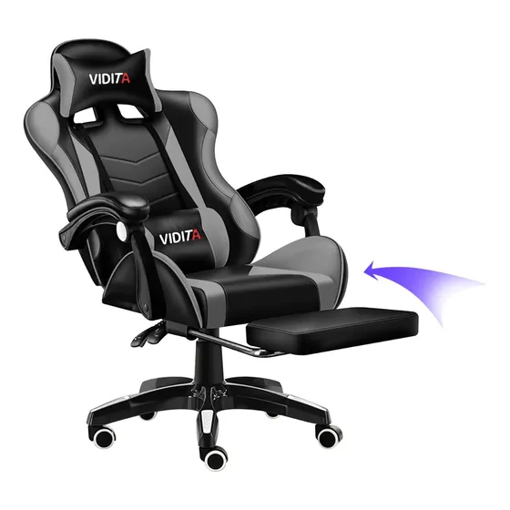Silla Gamer Vidita Gx2000 Ergonómica Reclinable Gris Con Reposapiés Videojuego Silla Gaming Computador Pc Profesional