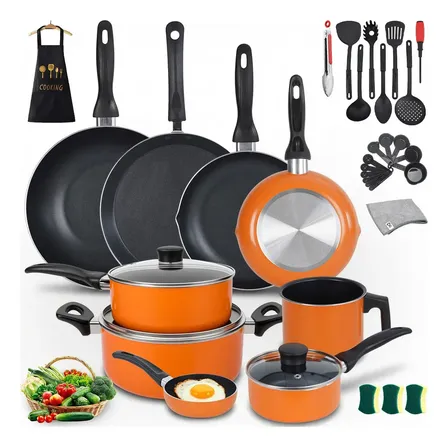 Batería De Cocina Susassy Con Antiadherente De 34 Piezas Para Gas Naranja