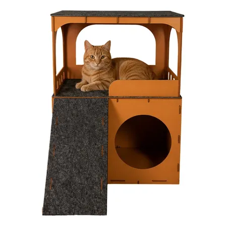 Torre Casinha Para Gatos Em Mdf Dois Andares  Cor Caramelo Marrom
