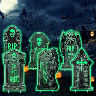 6pzs Lápidas Luminosa De Plástico Decorativas Para Halloween