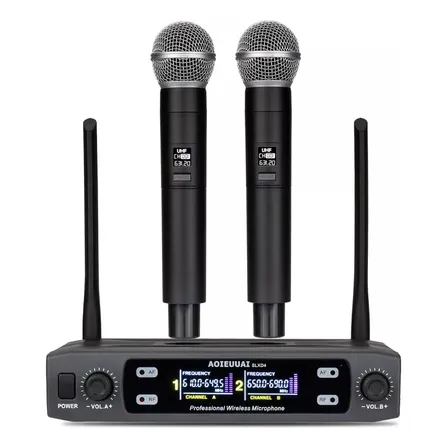 Micrófonos Inalámbricos De Gochanmi V200 Uhf Mano 2 Canales Color Negro