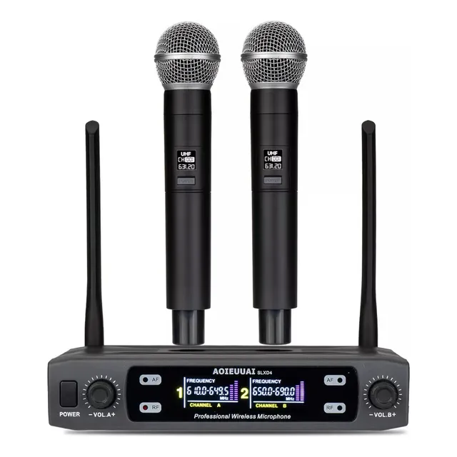 Micrófonos Inalámbricos De Gochanmi V200 Uhf Mano 2 Canales Color Negro