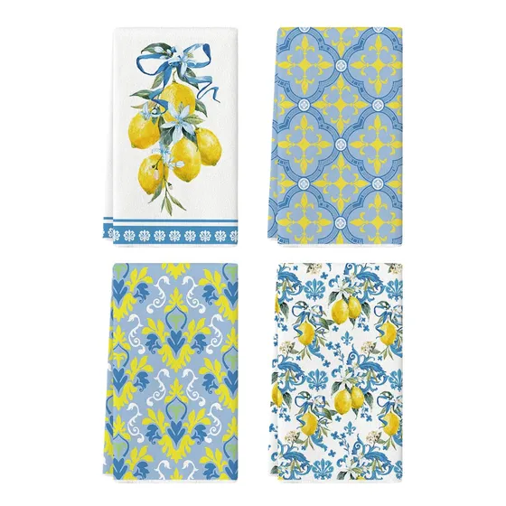 Artoid Mode Juego 4 Toalla Cocina Floral Verano Diseño Limon