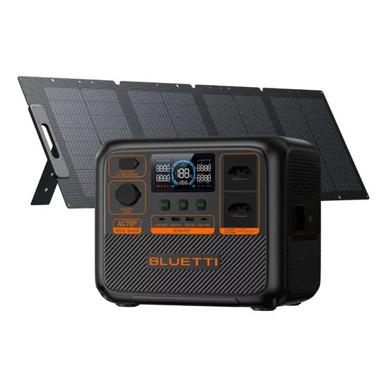 Kit Energia Solar Portatil Bluetti Ac70p 1000w + Painel 120w Cor Preto Voltagem De Circuito Aberto 24.6v Voltagem Máxima Do Sistema 20.8v