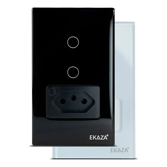 Ekaza Interruptor Inteligente Wifi 2 Botão Tomada 20a Alexa Cor Preto