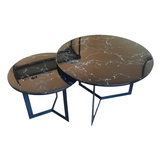 Mesa Nido Ratona Arrime Simil Marmol Hierro Y Resina Epoxi Negro Simil Piedra